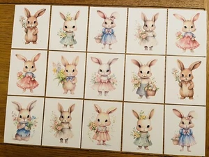 9x Watercolour Floral Bunny Rabbit Card Toppers Easter Mothers Day Birthday - Picture 1 of 3