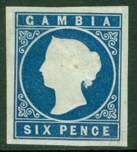SG 7 Gambia 1874 6d Deep Blue, lightly mounted mint. 4 large margins CAT £350 - Picture 1 of 1