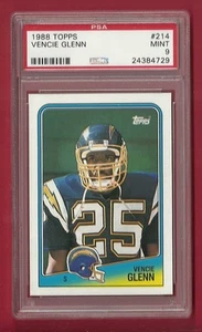 1988 TOPPS #214 VENCIE GLENN ROOKIE RC PSA MINT 9 POP 8 ONLY 7 HIGHER CHARGERS - Picture 1 of 1