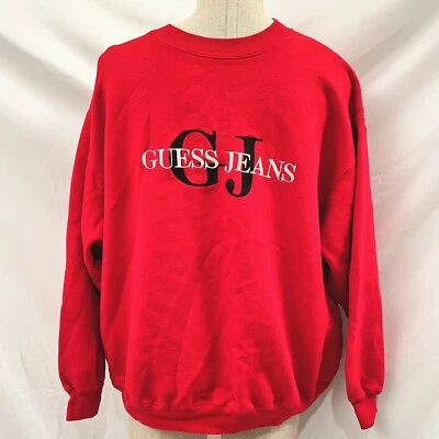 GUESS Vintage EUC Red Sweatshirt Crew Big Spell Out Logo 46"x 26" M/L - Image 1 of 4