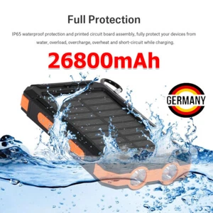 26800mAh Solar Power Bank Tragbare Akku Ladegerät Zusatzakku LED Für Handys - Bild 1 von 20