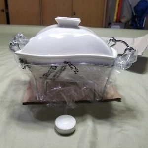 GODINGER SILVER ART 1 QT. COVERED PORCELAIN baker with warmer stand. READ!!! - Picture 1 of 8
