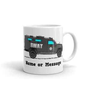 Police SWAT Mug. Personalized Coffee Mug with Black and White SWAT Truck - Picture 1 of 7