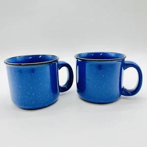 Vintage 2 Piece "Marlboro Man Unlimited" Blue SpeckledBlack Rim Coffee Mugs Cups - Picture 1 of 13