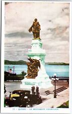 VINTAGE POSTCARD THE MONUMENT TO CHAMPLAIN AT QUEBEC CITY CANADA c. 1930