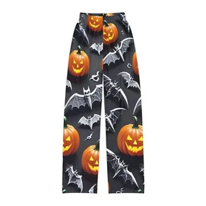 Halloween Kids Pajama Pants with Pumpkins & Bats, Cozy Lounge Wear, Spooky - Picture 1 of 5