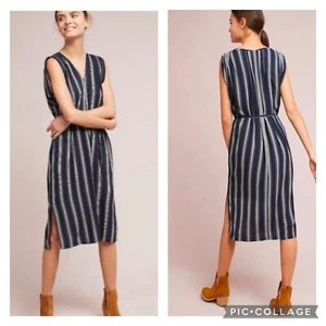 NWT Anthropologie Porridge Navy/White Stripe Tie Belted Dress Size XS - Picture 1 of 6
