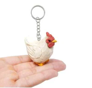 Hen Chicken Keychain Ring Clip Charm Farm Bird Miniature Wood Mini Figurine - Picture 1 of 6