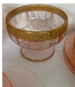CANDY DISH BOWL jar Pink Glass Gold Etched Paden City co. spring rose - Picture 1 of 2