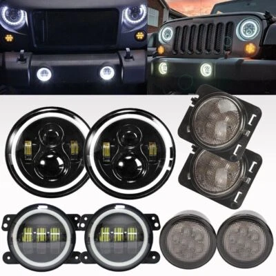 7" LED Headlight +4" Fog Light+Turn Signal+Fenders Lamp Kit for Jeep Wrangler JK - Image 1 of 4