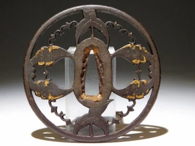 Grande épée tsuba ancienne Katana Tsuba Edo ajourée ajourée de haute qualité - Photo 1/4