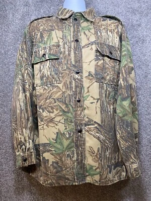 Vintage Men's XL Realtree Button Up LS Hunting Shirt Press Stud Pockets Green - Image 1 of 4