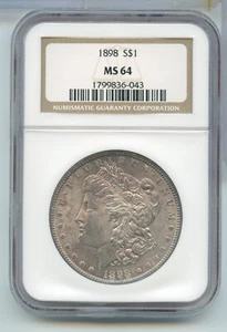 1898-P Morgan Silver Dollar NGC MS64 Philadelphia Mint -ST550 - Picture 1 of 2