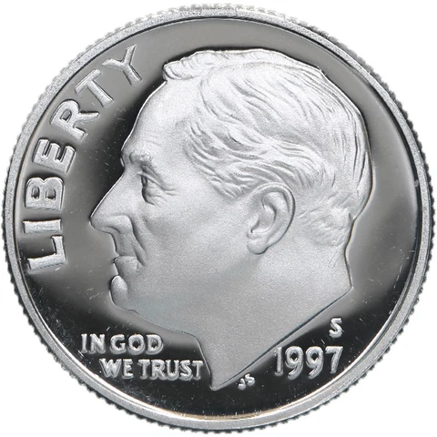 1997 S Roosevelt Dime Gem Deep Cameo 90% Silver Proof US Coin Cover