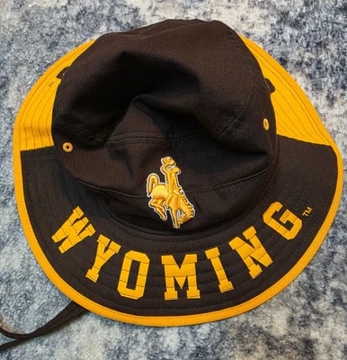 Wyoming Cowboys Hat, Brown/Yellow Bucket Hat, Zephyr Z Fit S/M Cap, Football - Image 1 of 4