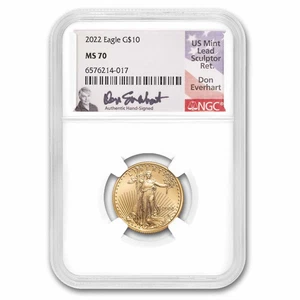 2022 1/4 oz American Gold Eagle MS-70 NGC (Everhart) - Picture 1 of 3