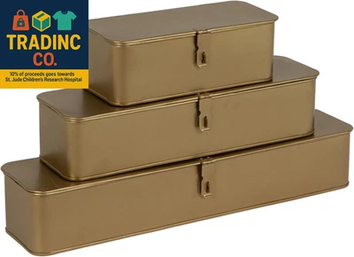 Decorative Metal Boxes with Gold Finish (Set of 3 Sizes) - Image 1 of 4