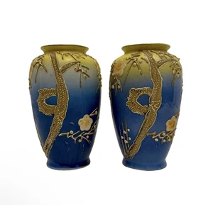 Vintage Mid Century Moriage Dragon Ware vergoldet Hartriegel Vase Set (2) (D-3). - Bild 1 von 7