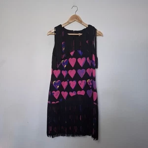 VERSACE H&M Iconic Pink Black Fringe Lovehearts Flapper Mini Dress Size 40 UK L - Picture 1 of 7