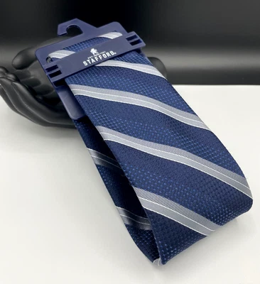 Corbata de cuello para hombre STAFFORD ~ azul marino ~ patrón de rayas ~ NUEVA PRECIO DE VENTA SUGERIDO POR EL FABRICANTE: $34. Foto 1 de 3