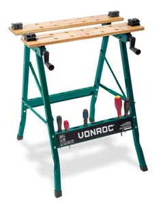 VONROC Établi pliant bambou | Charge 150kg | Acier | Tréteau, étau, chevalet - Photo 1/9
