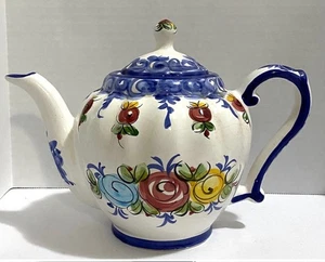 VINTAGE HANDBEMALT, 32 Unzen TEEKANNE, AUS PORTUGAL, 6,5" HOCH BIS OBEN, 9,5" BREIT - Bild 1 von 1