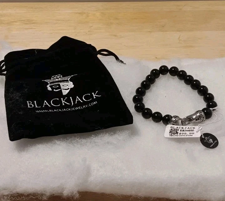 Pulsera de hombre BLACKJACK de acero inoxidable con cuentas de ónix negro genuino BJB244BSO Foto 1 de 4