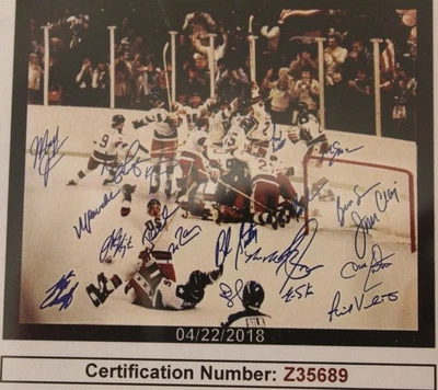MILAGRO SOBRE HIELO 1980 EQUIPO OLÍMPICO DE HOCKEY DE ESTADOS UNIDOS (20) AUTÓGRAFOS 16" X 20" FOTO JSA Foto 1 de 4