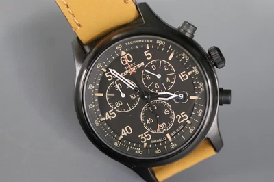 Expedition Field Chronograph 43MM Leather Strap Watch Men's Timex Black/Tan - Image 1 of 4