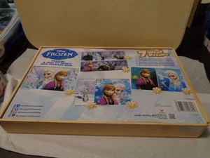 Disney Frozen 7 Wood Puzzles in Wooden Storage Box #20894 - Picture 1 of 4