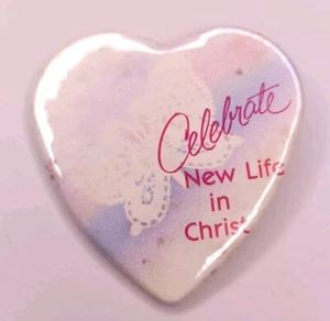 Vintage 90er New Life In Christ Heart Christian Church Reborn Button Pin USA Religion - Bild 1 von 4