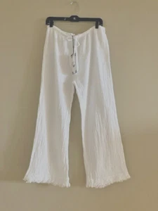 Tempo Paris women's linen white wide leg with fringes pants us size XL Italy - Picture 1 of 4
