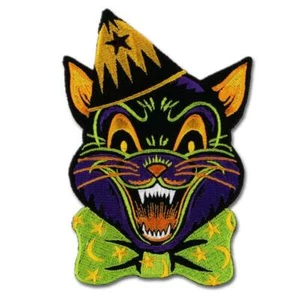Halloween Katze Aufnäher Aufbügeln Retro Vintage Horror Gothic Monster Trick oder Leckerbissen - Bild 1 von 2