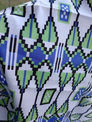 Vintage Fabric Scrap Ethnic Atomic Print Silky Material Remnant  USA Diamond 70s - Image 1 of 4