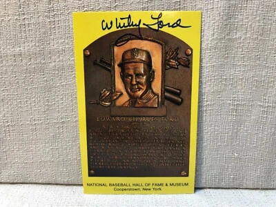Whitey Ford Signed Autographed Gold Hall of Fame Plaque HOF Postcard Card JSA - Image 1 of 3