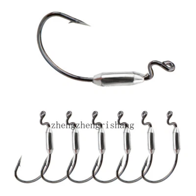 30pcs Weighted Wide Gap Offset Worm Hooks Weedless Soft Lures Bait Hook 1/0-3/0 - Image 1 of 4