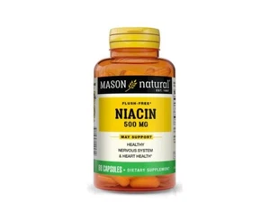 NIACIN 500MG FLUSH FREE 60 CAPSULES Metabolism support Supplement, MASON NATURAL - Picture 1 of 5