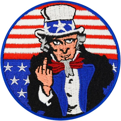 Uncle Sam Aufnäher Mittelfinger Patch USA Abzeichen Bügelbild Sticker 75x75mm - Bild 1 von 4