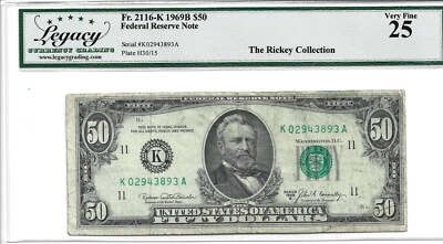 SERIES 1969B $50 DALLAS NOTE FRN #2116K LEGACY 25 VERY FINE (LOT V) - Image 1 of 2