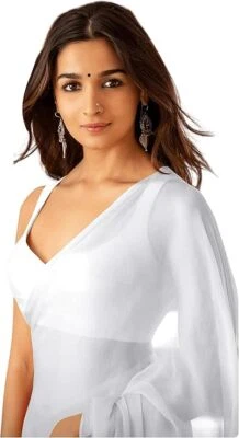 Alia bhatt белый чисто Georgette сари, несшитый блузка изделие Rocky aur Rani - Изображение 1 из 2