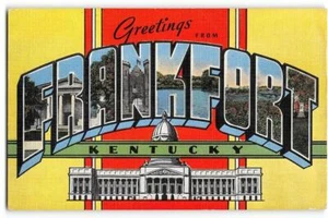 Postal de lino FRANKFORT, KY carta grande saludos capitolio de Kentucky años 40 - Imagen 1 de 2