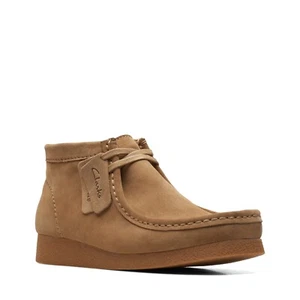 New Men Clarks Wallabee Evo Dark Sand Tan Suede Rubber Bottom Shoes - Picture 1 of 6