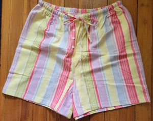 Garnet Hill Striped Multi Colored 100% Flannel Cotton PJ Shorts Large NWOT - Picture 1 of 3