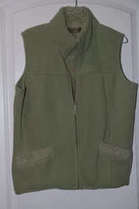 Vest Large Petite Green Fleece Fur Lined Jane Ashley Zip Up Pockets Soft - Picture 1 of 1