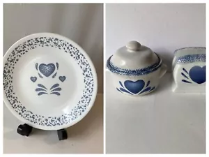 CorningWare Corelle BlueHearts 6,75" Dessertteller + Mini Kasserolle & Serviettenhalter - Bild 1 von 5
