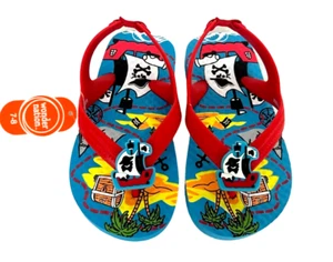 Wonder Nation Flip Flops Toddler Boys 7/8 NWT Sandals - Red Pirate Ship Print - Picture 1 of 9