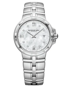 Raymond Weil Parsifal Mother-of-Pearl Quartz Watch 30 mm 8 Diamond 5180-ST-00995 - Picture 1 of 1