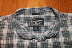Abercrombie & Fitch Shirt Mens Biggest Size Blue Green Plaid Short Sleeve Cotton - Picture 1 of 6