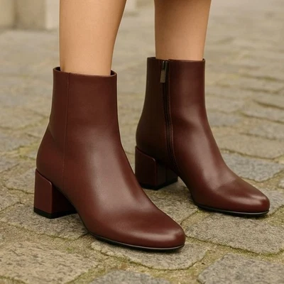 Naturalizer River Heeled Ankle Bootie 7.5 Cabernet Red Leather Comfort Boot — 第 1/4 张图片