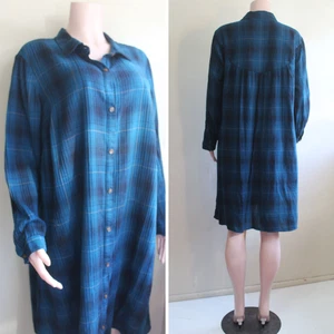 Cold Weather kariertes J Jill Hemdblusenkleid XL Baumwolle LS Knopf blau schwarz Knietasche - Bild 1 von 10